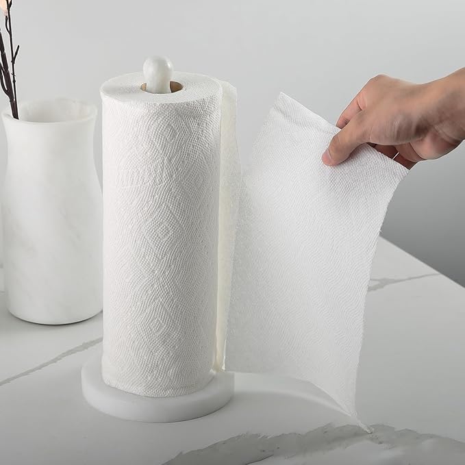 Koville Natural Marble Paper Towel Holder Countertop, 6“ Genuine Stone Paper Towel Holder Stand for Kitchen Storage, for Standard Rolls(Namib Fantasy)