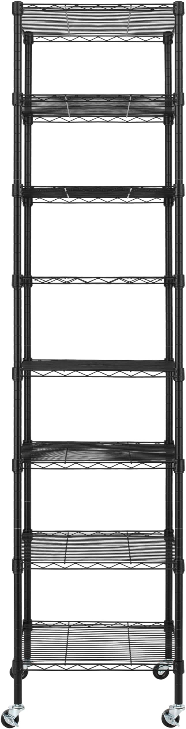 Finnhomy Heavy Duty 8 Tier Wire Shelving with Wheels 18x18x78.7-inches 8 Shelves Metal Storage Rack Thicken Steel Tube, Pantry Shelves for Storage, Adjustable Shelving Unit, NSF Certified, Black