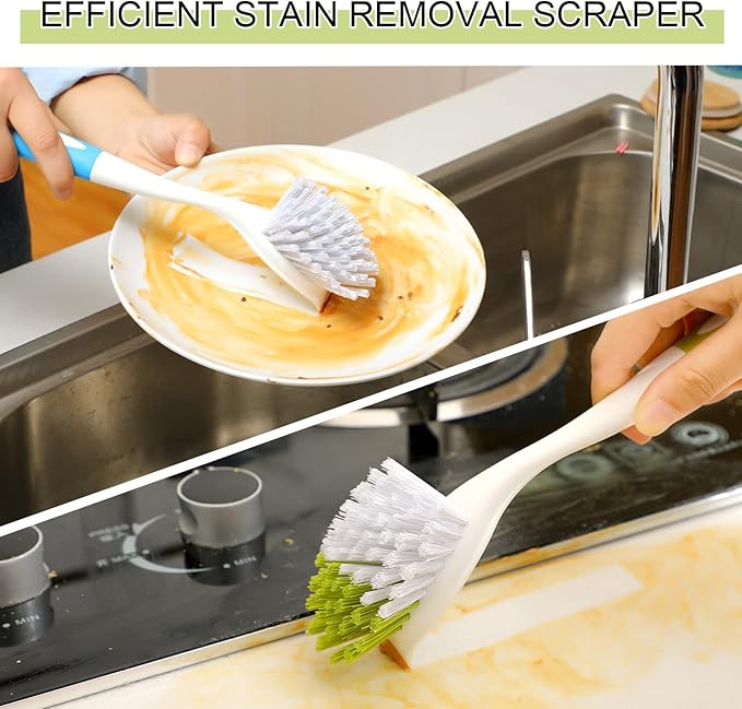 Dish Brush with Handle Kitchen Scrub Brush Pot and Pan Cleaning Dish Scrubber with Stiff Bristle for Cookware Sink Washing Household, 4 Colors, 11.02 x 3.15 x 0.98 Inch(4 Pcs)