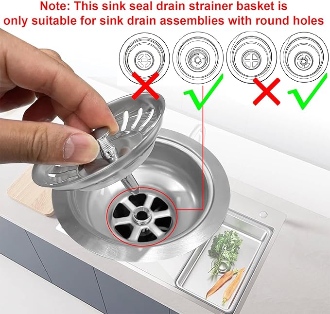 2pcs Kitchen Sink Drain Basket, 3-inch 304 Stainless Steel Drainage Filtration Basket with Handle for Kitchen Sink Strainer Replacement