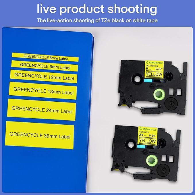GREENCYCLE TZe-661 36mm 1.4 Laminated Yellow Tape Compatible for Brother P-Touch Label Maker Tape TZe661 TZ-661 Black on Yellow TZe TZ Label for Ptouch PT-910BT P900W P950W 530 550, 10 Pack