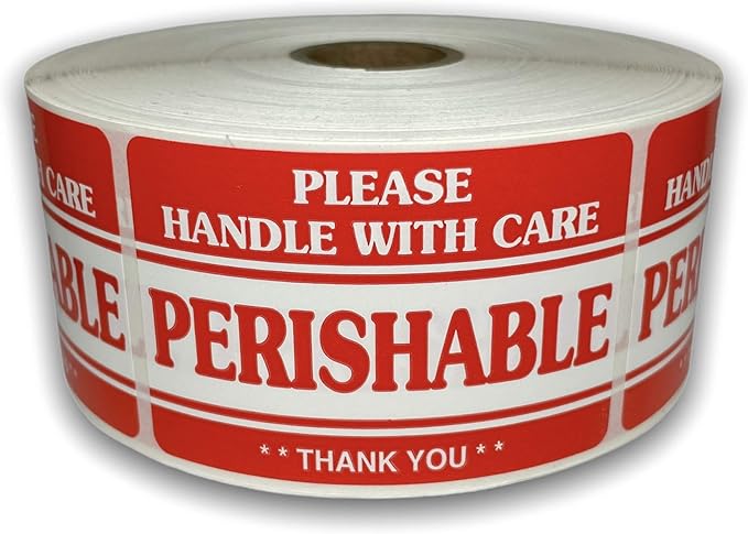 2x3 Perishable Handle with Care Thank You Labels Food Packaging Shipping Adhesive Stickers (2) Rolls of 500 EA, 1000 Labels Total