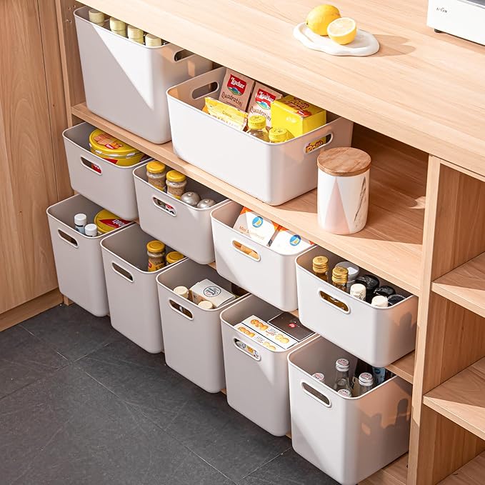GUMEIGODA Plastic Storage Bins with lids,Storage Baskets,Container with handle,Storage Organizer Bins for Shelves,Office,Bedrooms,Closets, Cabinets(Grey,4XL)