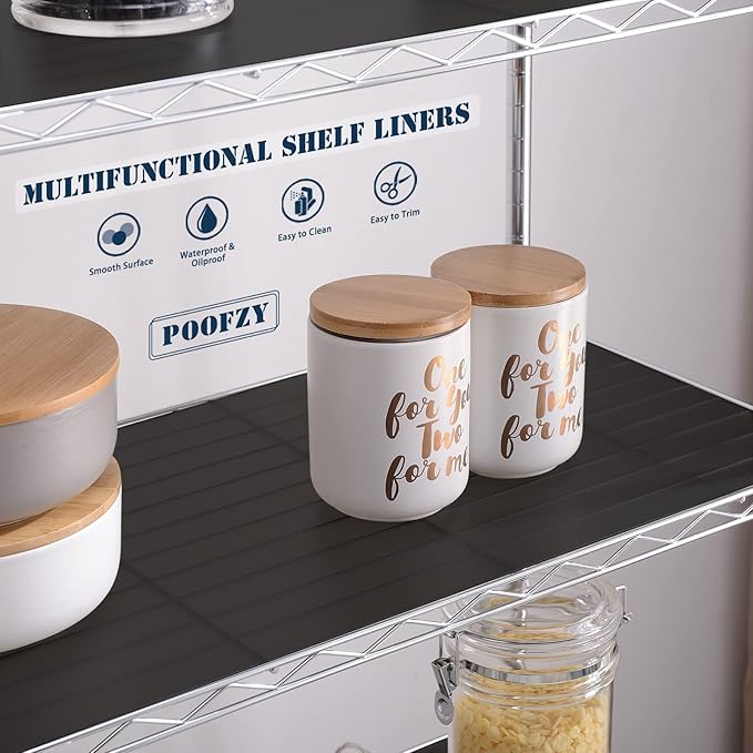 Poofzy Wire Shelf Liner 16" X 36", Non-Adhesive Plastic Shelf Liners for Wire Shelving, Waterproof Protector Mats (5PK, Black)