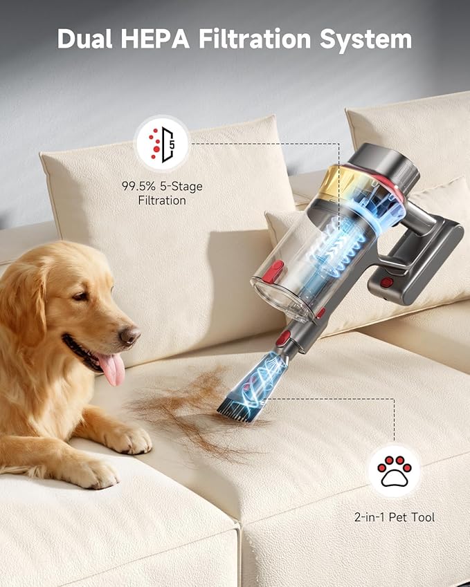 Vacuum Cleaners for Home, 650W 55KPA Cordless Vacuum Cleaner, 75 Mins 2L Double Dustcup Stick Vacuum Cordless Rechargeable, Anti-Tangle & Wall Mount Charging, for Hard Floors Carpet Pet Hair