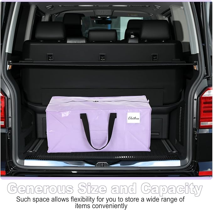 4 Pcs 24 Gallon Extra Large Moving Bags Heavy Duty Storage Bag with Strong Zipper Handle Foldable XXL Jumbo Storage Tote Packing Moving Box for College Dorm Travel Cloth Duffle (Purple)