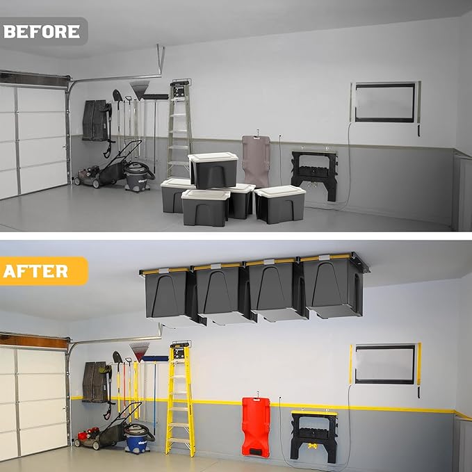 WALMANN Overhead Tote Storage Rails, Heavy Duty Garage Ceiling Bin Storage Rack Adjustable Garage Tote Slide Rail(5 Pack for 4 Bins, Bins Are Not Included)