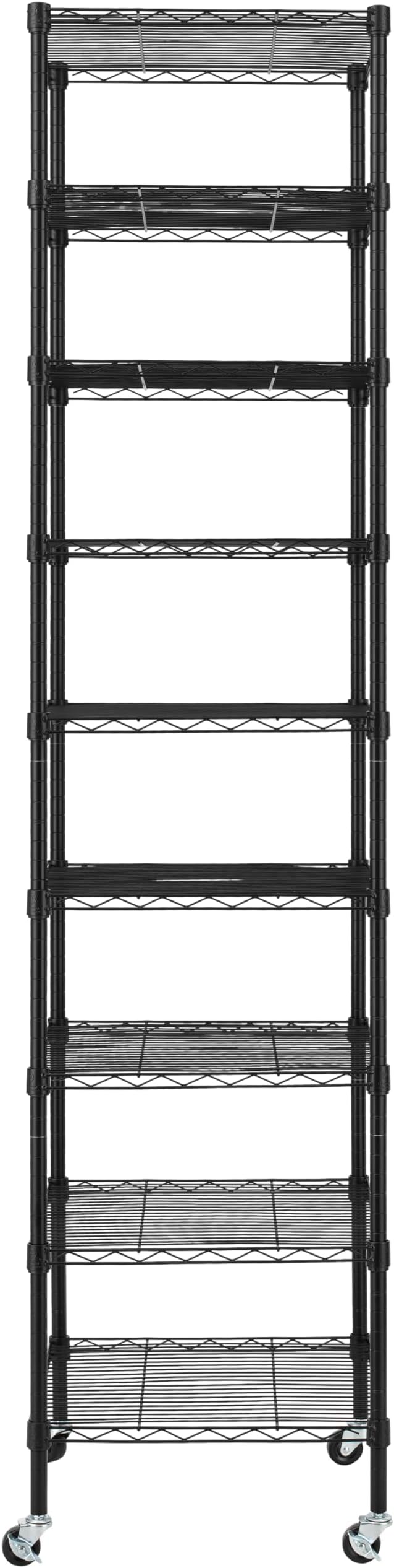 Finnhomy Heavy Duty 9 Tier Wire Shelving with Wheels 18x18x79-inches 9 Shelves Metal Storage Rack Thicken Steel Tube, Pantry Shelves for Storage, Adjustable Shelving Unit, NSF Certified, Black