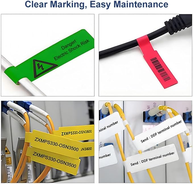 Risio Cable Labels 0.47"x4.29"(12x109mm),70 Labels/Roll(5 color set),Colorful Waterproof Labels for Electronic Devices with Cable Management, Self-Adhesive Tear-Resistant Cable Labels