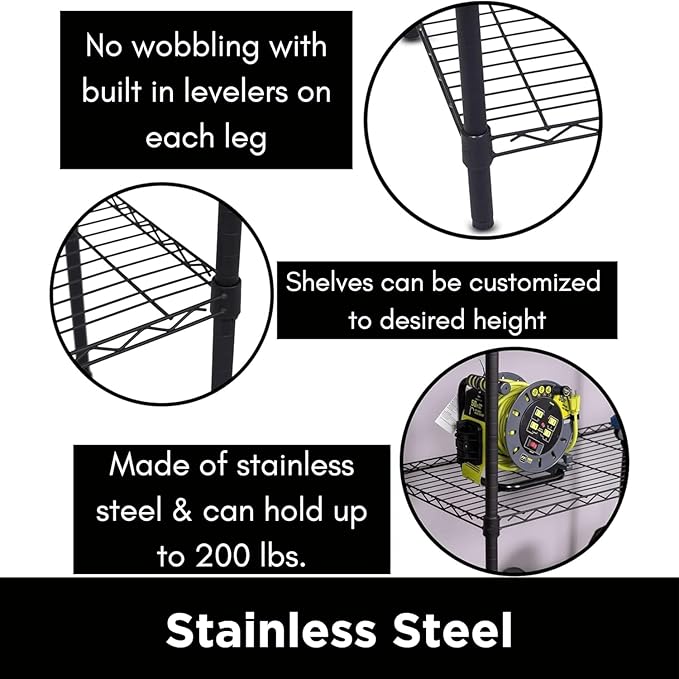 Internet's Best 4-Tier Wire Shelving | Flat Black | Heavy Duty Shelf | Wide Adjustable Rack Unit | Kitchen Storage