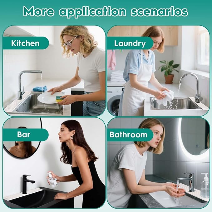 24 Inch Stone Faucet Mat for Kitchen Sink,Quick Dry Stone Mat Kitchen-Sink Water Splash Guard,Diatomite Protector with Super Absorbent&Leak Proof Circular for Kitchen Bathroom Counter(White)