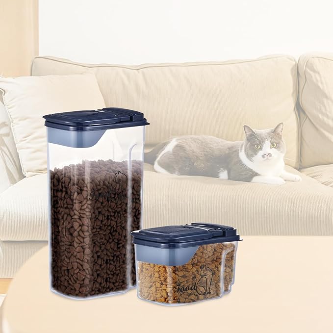 Cat Food Storage Container Combo (4L+1.5L),2 Pcs Airtight Pet Food Containers with Built In Spout,Cat Treat Bin with Measuring Cup,Travel Cat Dog Food Container,BPA Free,Easy Grip