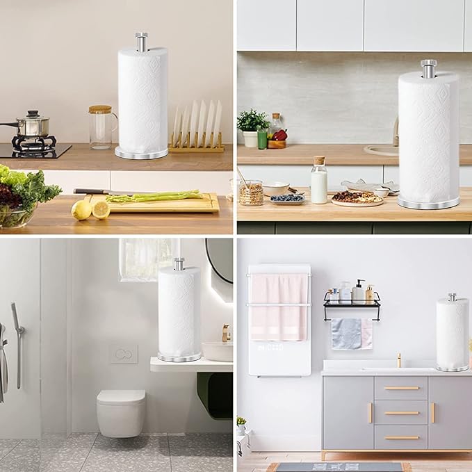 GWGTHZ Silver Standing Paper Towel Holder for Kitchen& Bathroom Countertop,Under Counter, Table Or BBQ, Standard or Jumbo-Sized Roll Paper (with Stainless Steel Base)
