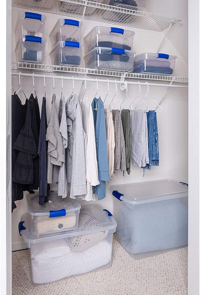HOMZ Heavy Duty Modular Clear Plastic Stackable Storage Tote Containers with Latching and Locking Lids, 31 Quart Capacity, 16 Pack