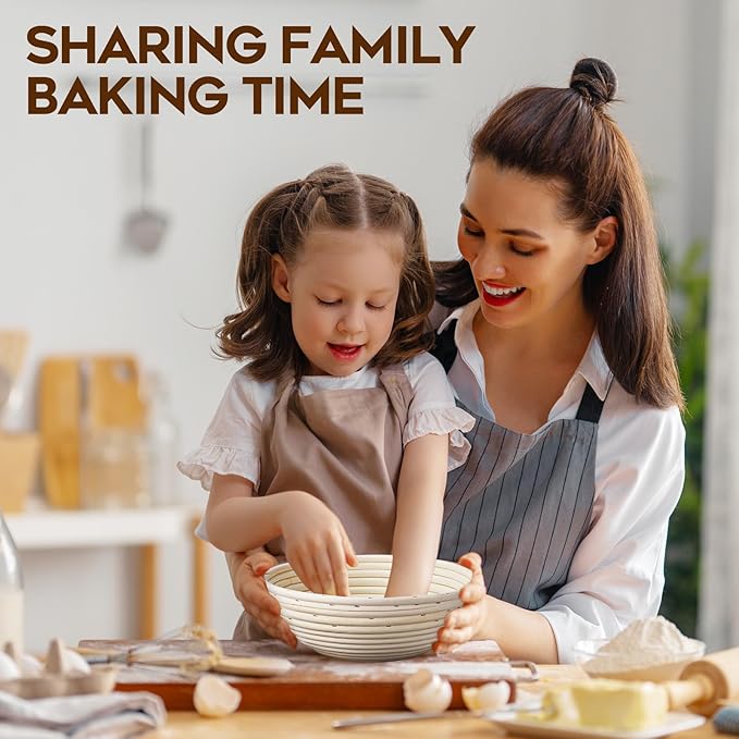 Dimpola Banneton Bread Proofing Basket Banneton Basket Set Sourdough Proofing Basket Round Proofing Bowls Handmade Rattan Baskets and Liners (Round of 2 Gift Set)
