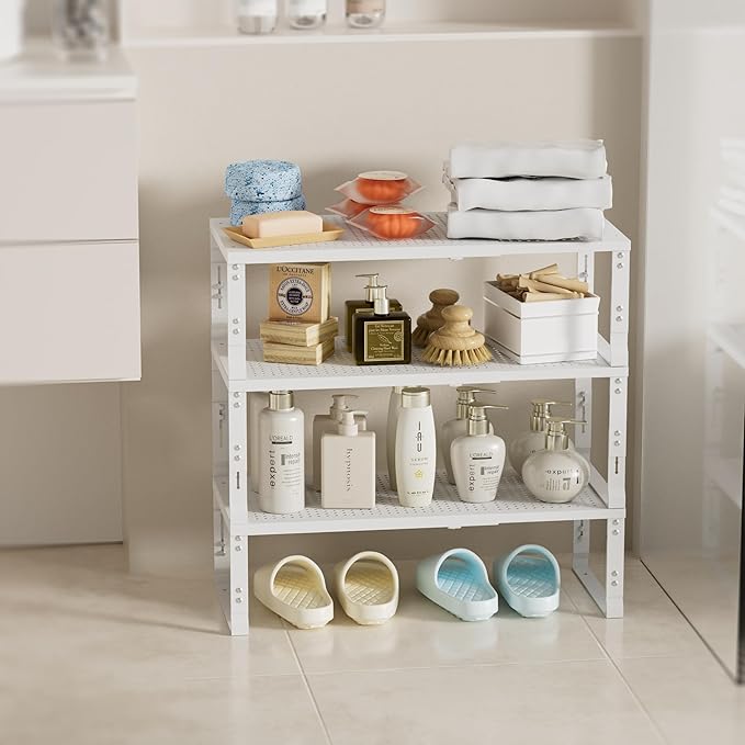 Wobmmi Expandable Spice Rack,Stackable Storage for Cabinet, Multi-Functional Kitchen Shelving,Height-Adjustable,Sustainable Organizer Solution(2Packs/White/Medium)
