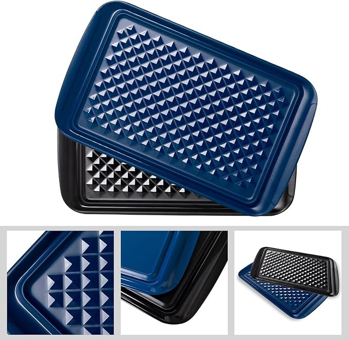 ZAROCRUS Melamine Grilling Prep and Serve Trays, Set of 2 Melamine Rectangular Serving Trays/Platters with Handle for Outdoor Parties and BBQ, Dishwasher Safe Food Tray,17''x10.5''. Blue and Black