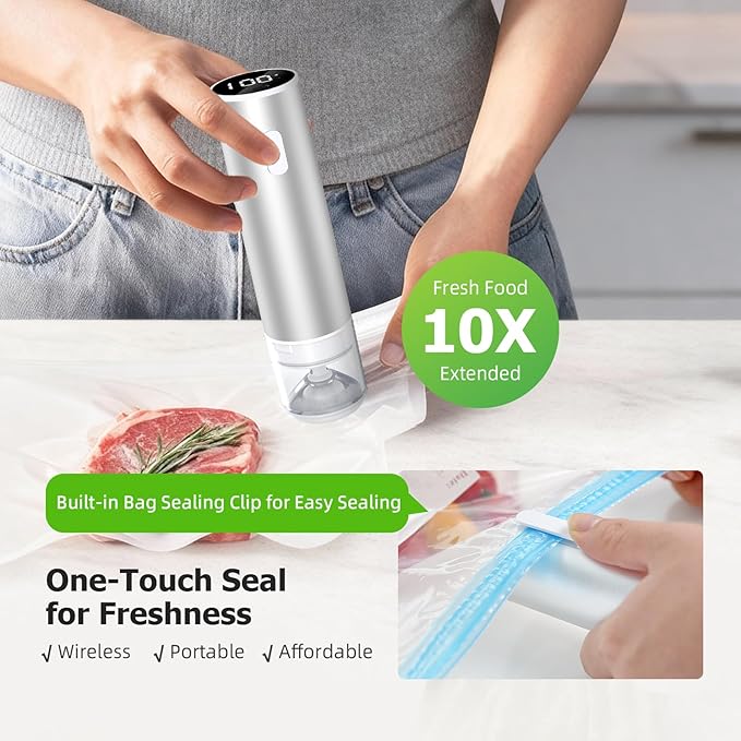 INKBIRD Sous Vide Vacuum Sealer Set - 10PCS Reusable Sous Vide Bags with Air Valve, Hand Vacuum Sealer Pump with Reusable Vacuum Sealer Bags for Anova, Joule Cookers, BPA Free Sous Vide Cooking Kit