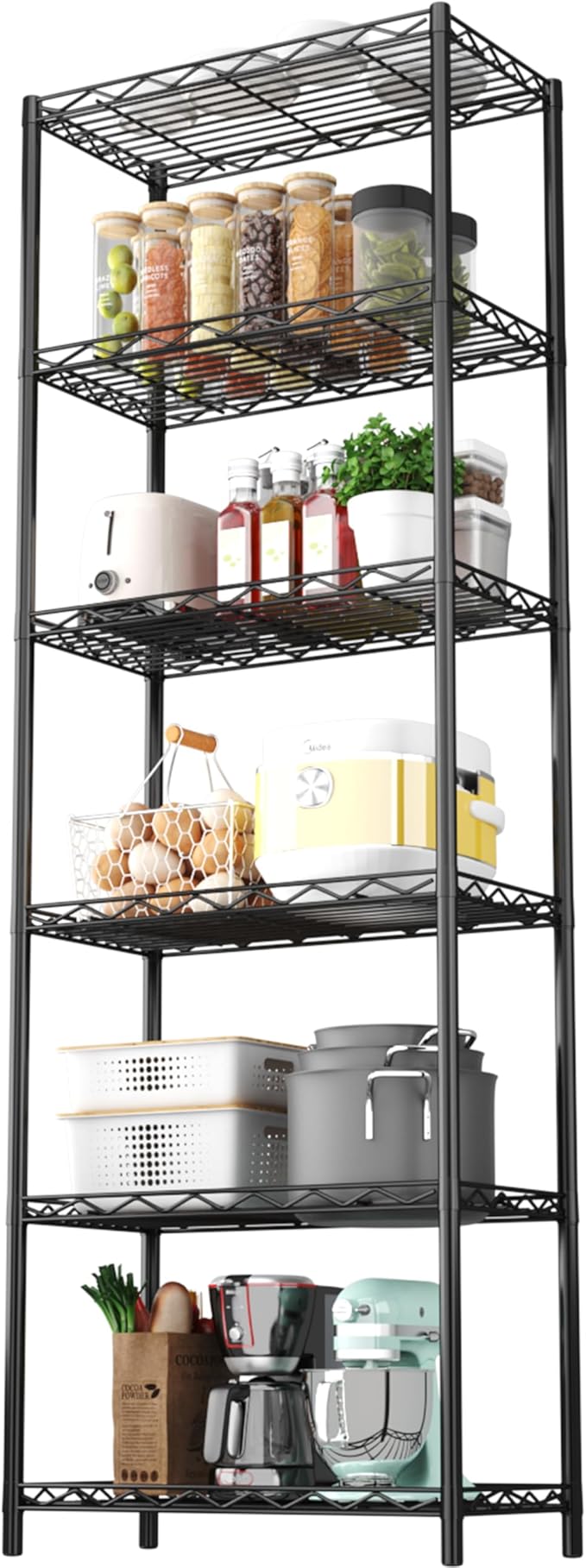 HOMEFORT 6-Tier Storage Shelves, Heavy Duty Metal Storage Rack, Wire Shelving Unit Organizer Rack for for Pantry Closet Kitchen Laundry (21”Wx11.4”Dx67”H,Black)