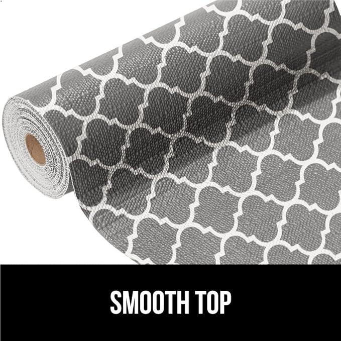 GORILLA GRIP DripGuard Shelf Liner, Non Adhesive Drawer and Kitchen Cabinet Protector, Slip Resistant BPA Free Smooth Surface Plastic Liners for Cabinets, Bathrooms, Closets, 17.5x240 Inch, White Gray