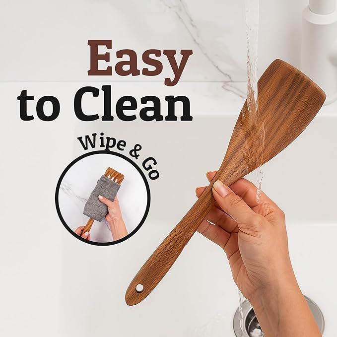 PriorityChef Wooden Spatula for Cooking, Durable Teak Wood Spatula for Flipping, Stirring & Serving – Non Toxic and Nonstick Safe, Hand-Finished, and Easy to Clean Kitchen