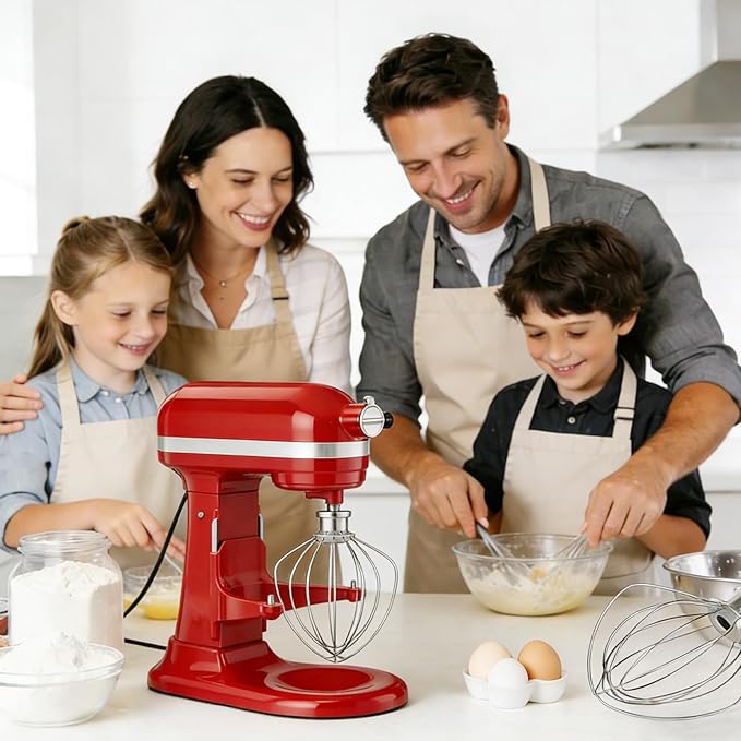 Stainless steel 6-wire mixer, kitchen aid whisk attachment, compatible with 5plus-6Quart Bowl lift Stand mixer, Food grade, suitable for mixing cream and cake, dishwasher washable