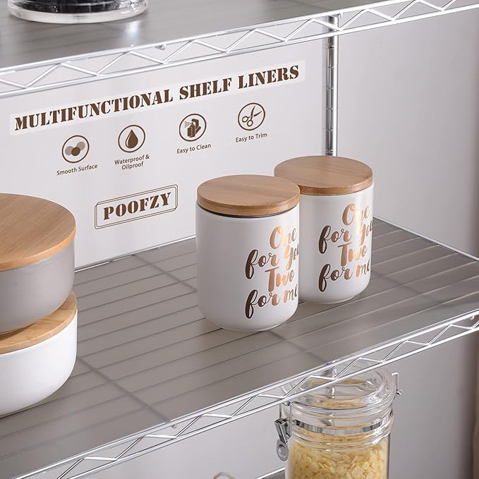 Poofzy Wire Shelf Liner 14 x 36, Set of 5 Shelf Liners for Wire Shelving Plastic Non-Adhesive for Pantry, Kitchen Cabinets (Gray)