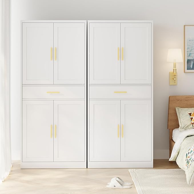 Metal Kitchen Pantry Cabinet, 71"Tall Cabinet with 1 Drawer, Doors and 2 Adjustable Shelves, Pantry Cabinets for Kitchen Storage, Metal Storage Cabinet for Kitchen, Dining Room, Living Room- White