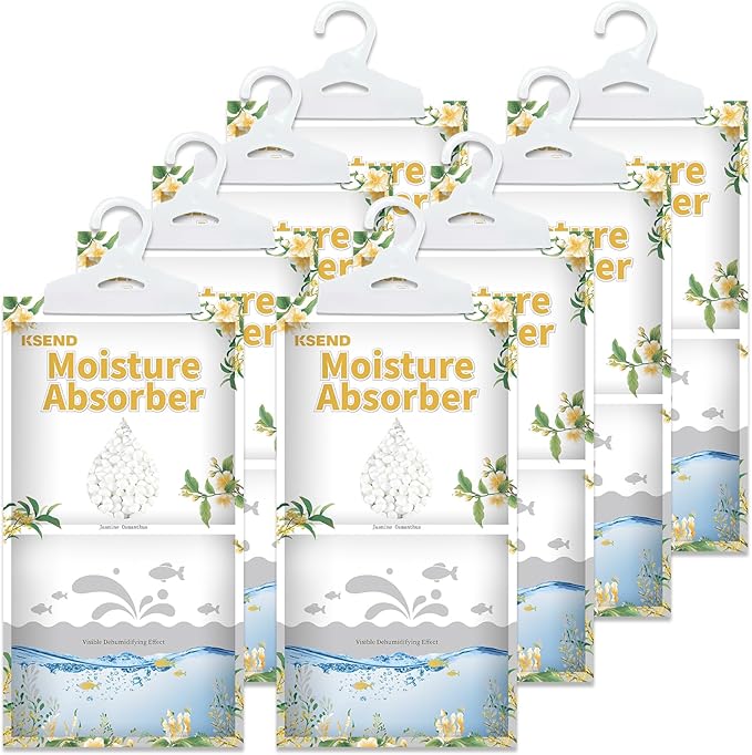 Moisture Absorbers 8 Packs - 9.8 oz Dehumidifier Bags, Portable Moisture Hanging Bags for Closet, Bathroom and Kitchen, Jasmine Osmanthus Scent, 11.8" x 6.3"