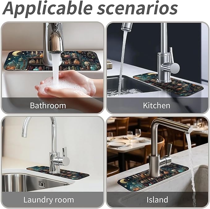 Kitchen Sink Splash Guard,Magical bookshelf Faucet Mat Sink Gadgets-Super Absorbent Fast Drying Mat Drip Catcher for Kitchen, Bathroom,Sink Mat, Dish Drying Mat, Bathroom(15" X 5.5" )