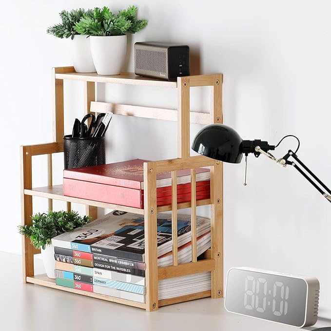 HYNAWIN Bamboo Spice Rack 3-Tier Kitchen Countertop Organizer, Adjustable Shelf Pantry Storage Stand for Herbs, Jars, and Bottles