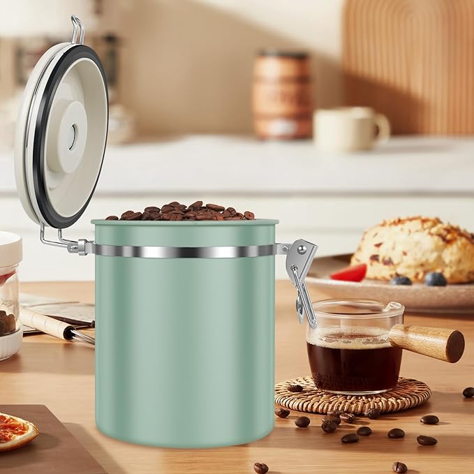4PCS Coffee Storage Canister 1.5L 51OZ Double Airtight Coffee Beans Container with Date Locator 304 Stainless Steel Kitchen Food Storage Container with Spoon For Coffee Beans Grounds Tea Sugar