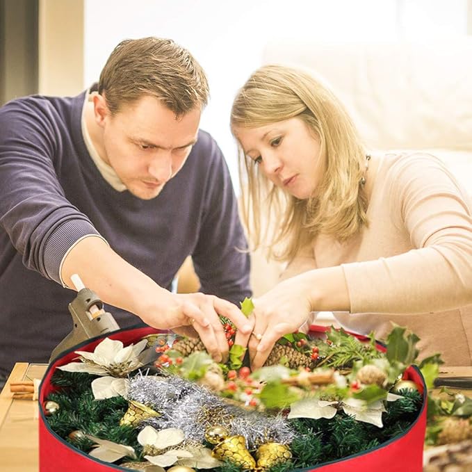 Primode Heavy Duty Christmas Wreath Storage Bag 24"- Garland Wreaths Container with Handles - Durable 600D Oxford Polyester Material Holiday Wreaths Storage Holder 24” (Red)