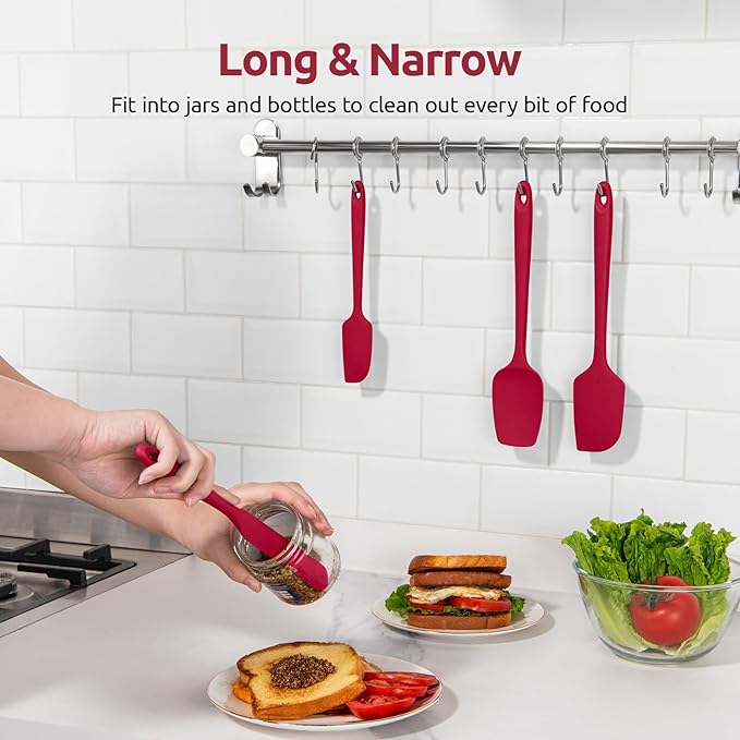 U-Taste 600ºF Heat Resistant Silicone Spatulas: Flexible Food-Grade Silicon Baking Scraper, Kitchen Cooking Mixing Utensils with Upgraded Sturdy Handle Tip for Nonstick Cookware (4-Pc., Red)