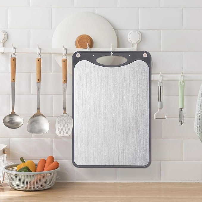 EFOWHEIF Titanium Cutting Boards, Double Sided Cutting Board For Kitchen,Food Grade Titanium And Wheat Straw PP, Large Size 15”×10”And Easy To Clean, Dark Gray