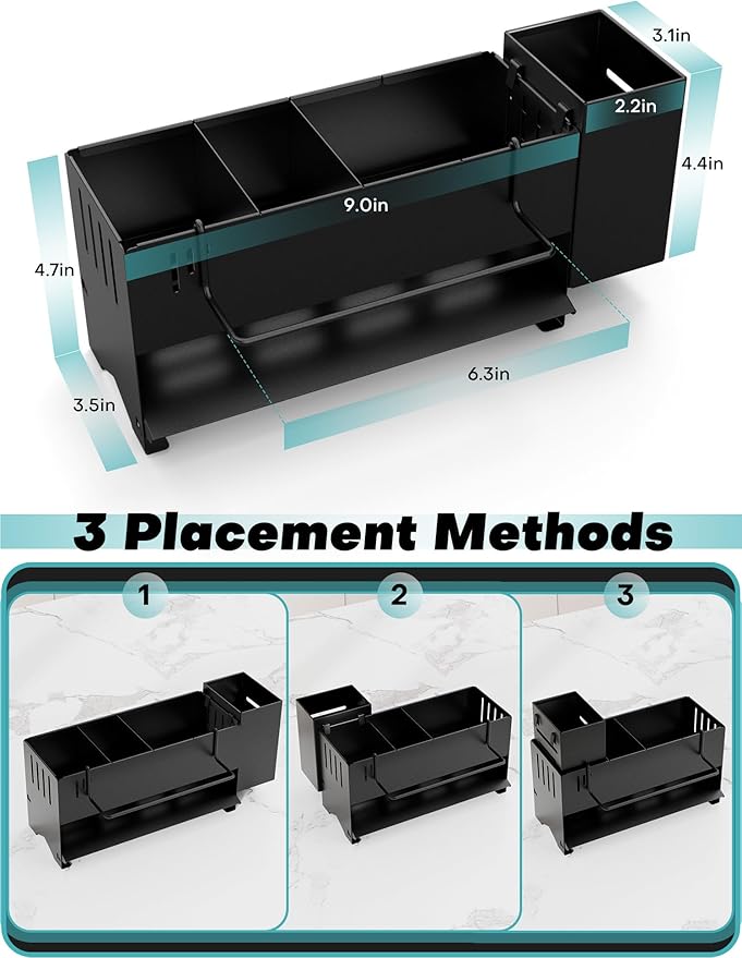 Sponge Holder for Kitchen Sink, Space-Saving Sink Caddy with Brush Holder, Kitchen Countertop Organizers and Storage Essentials, Rustproof & Slip Resistant