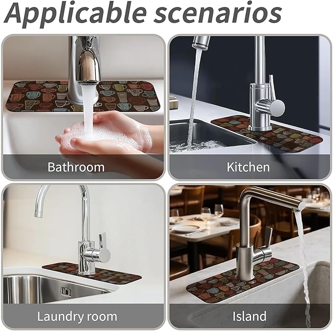 Kitchen Sink Splash Guard,coffee cup Faucet Mat Sink Gadgets-Super Absorbent Fast Drying Mat Drip Catcher for Kitchen, Bathroom,Sink Mat, Dish Drying Mat, Bathroom(15" X 5.5" )