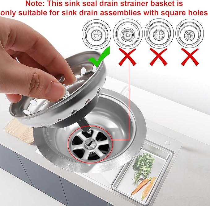 2 Pcs Kitchen Sink Filter and Plug Combination Basket, 304 Stainless Steel Drain Filter Basket with Handle