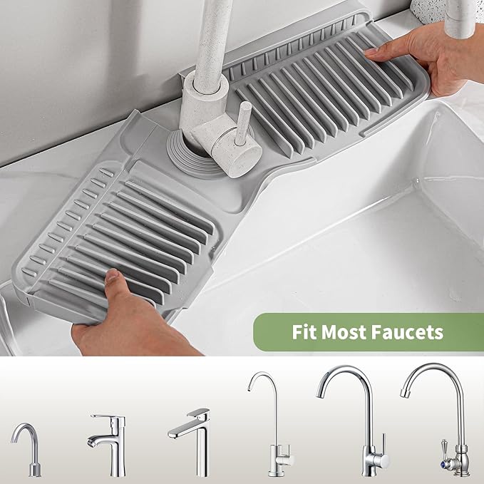 Faucet Mat for Kitchen Sink, 2025 New Silicone Sink Splash Guard, 7ยฐSlope Fast Self-draining, Fast Drying Tidy Faucet Mat Splash Guard