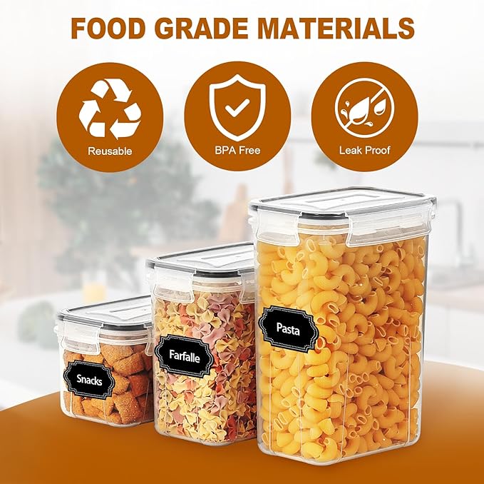24 PCS Airtight Food Storage Containers with Lids, Kitchen Pantry Organization and Storage Containers, Plastic Canisters for Flour, Sugar, Cereal and Dry Food, BPA Free, 40 Labels & Marker