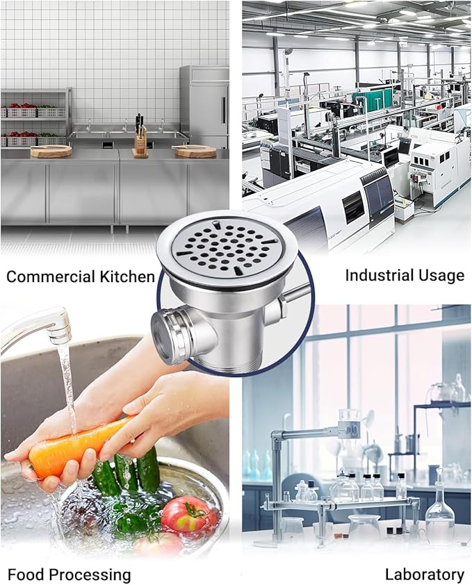 3-1/2" Commercial Sink Drain with Straight Lever Handle, Waste Drain Valve with Overflow Inlet for Restaurant 2/3 Compartment Sink, Easy Controll, Block-free and Leakproof