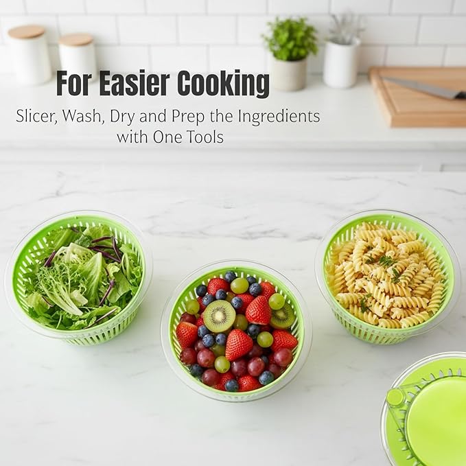 CHDEXU Salad Spinner, Large Vegetables Wash Bowl, 4.8 Qt Fruits Lettuce Dryer with 5 Blade Slicer and Slicer Egg Yolk Strainer Shredder for Salad Cleaner