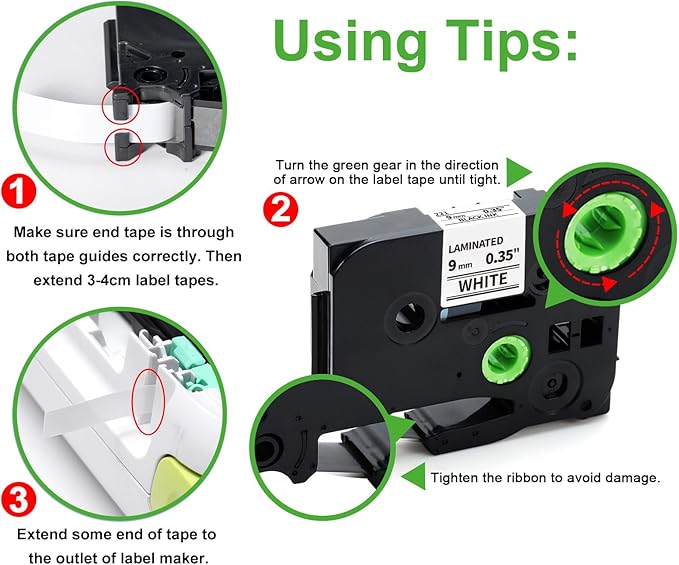 Labelife 6-Pack TZe TZ Tape 9mm 0.35 Laminated White Label Tape TZe-221 Replace for Brother P Touch 9mm Label Tape TZe221 TZ221 for Brother Label Maker PT-D210 PT-D220 PT-H110 PT-D400 PT-D610BT PTD200