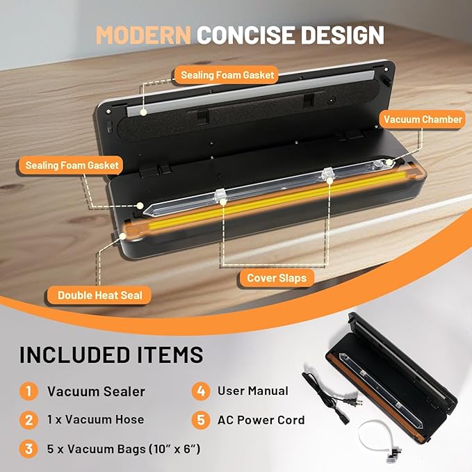 VNIMTI Vacuum Sealer Machine for Food, 70Kpa Vacuum Food Sealer with Dual Heat Seal, Multi-Functional with Moist & Dry Mode, 5 Vacuum Bags, Built-in Cutter, External Vacuum Hose for Jars