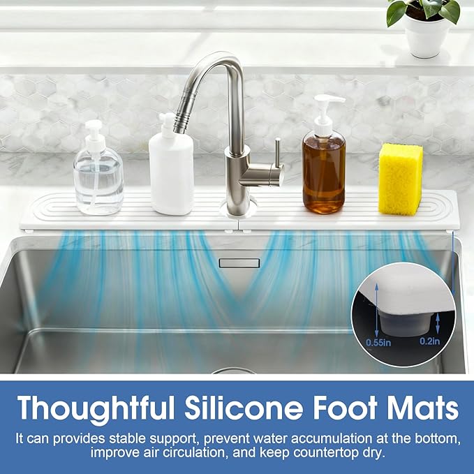 Kitchen Sink Faucet Mat, Water Absorbent Diatomite Stone Sink Tray, Diatomite Fast-Drying Faucet Mat, Prevents Moisture Buildup, Durable Protector for Bathroom Counter, White, 15.8" x 4"