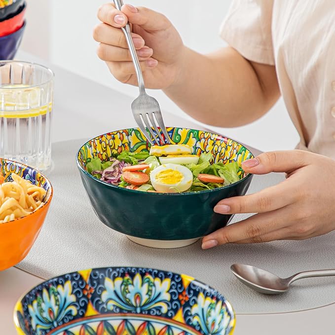 vancasso Cereal Bowls, Ceramic Soup Bowls Set of 6, 26 oz Colorful Bowls Set for Kitchen, Dishwasher & Microwave Safe- for Cereal, Soup, Oatmeal, Ice Cream, Salad, Pasta etc.