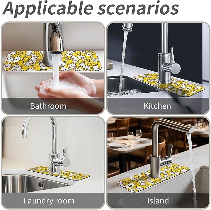 Kitchen Sink Splash Guard,Cute Duck Faucet Mat Sink Gadgets-Super Absorbent Fast Drying Mat Drip Catcher for Kitchen, Bathroom,Sink Mat, Dish Drying Mat, Bathroom(15" X 5.5" )