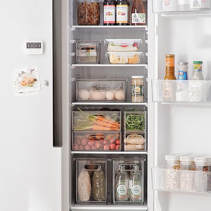 MineSign 7 pack Stackable Refrigerator Organizer Bins Pull-Out Drawers for Fruit and Veggies Storage Organizer for Fridge Clear Drawer Containers with Handle Divided Organization for Produce Saver