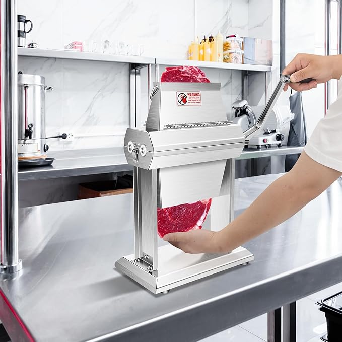 YBSVO Commercial Meat Tenderizer Machine - Heavy Duty Stainless Steel Manual Cuber with 40 Sharp Blades - Hand Crank Steak & Venison Tenderizing Tool for Butchers, Hunters & Kitchens (7" Wide Feed)
