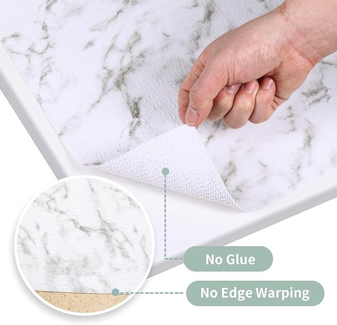 Drawer and Shelf Liner for Kitchen Cabinet: 12 in X 40 Ft Non Slip Waterproof Shelf Paper Non Adhesive Refrigerator Liners White Marble Easy Liners for Bathroom with Knife Tape Measure